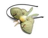 Luna Moth Headband- Your Choice of Headband, Clip, or Brooch- An Embroidered Fascinator- Celery Green