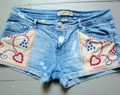 Embroidered Floral Boho Upcycled Recycled Cut Off Shorts Size 11 Festival Hippie Bohemian By MountainGirlClothing