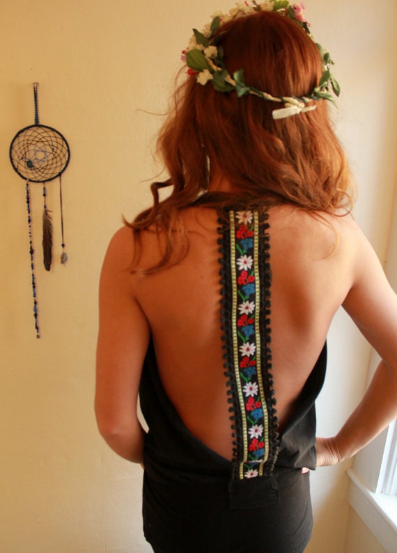 MADE TO ORDER Custom Reconstructed Tshirt Backless Cowl Neck Halter Tank Top By MountainGirlClothing
