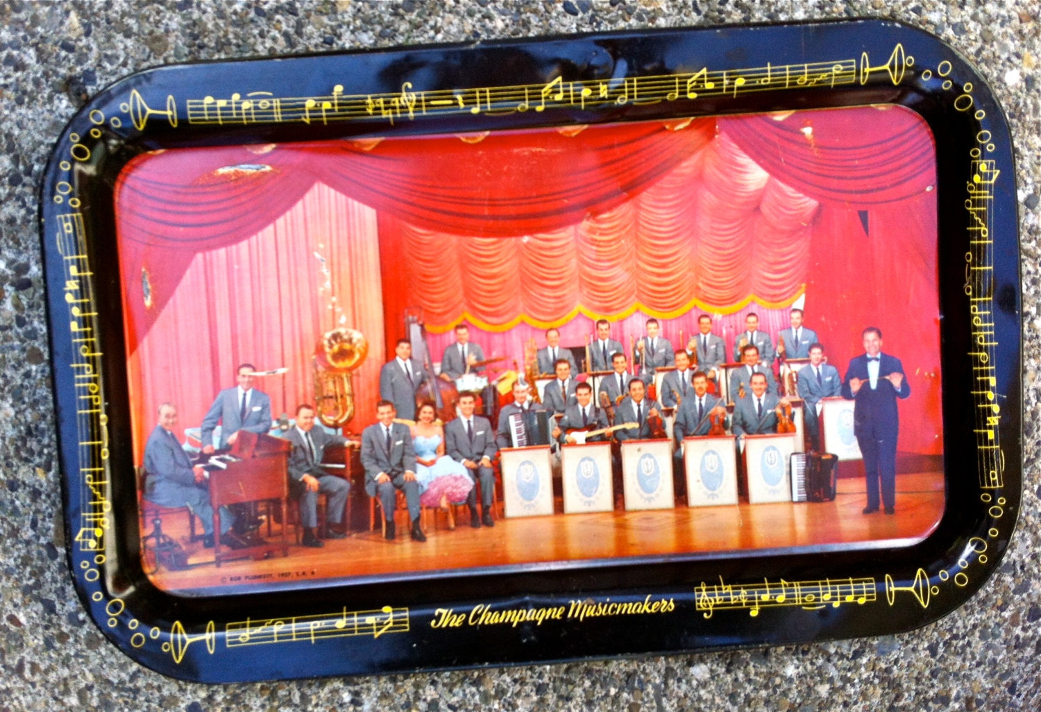 Vintage 1950s Lawrence Welk and the Champagne Musicmakers Tin Serving Tray