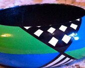 Vintage 1980s New Wave Geometric Painted Wooden Bangle