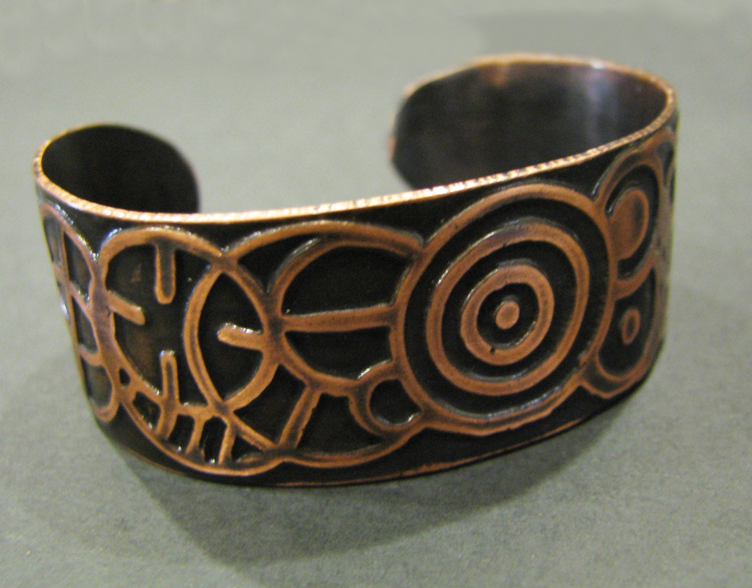 Copper Cuff bracelet - Hand Drawn and Etched - Celestial Variation Small version - handmade copper jewelry