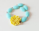 Bracelet, arm candy, flower, aqua and yellow, spring