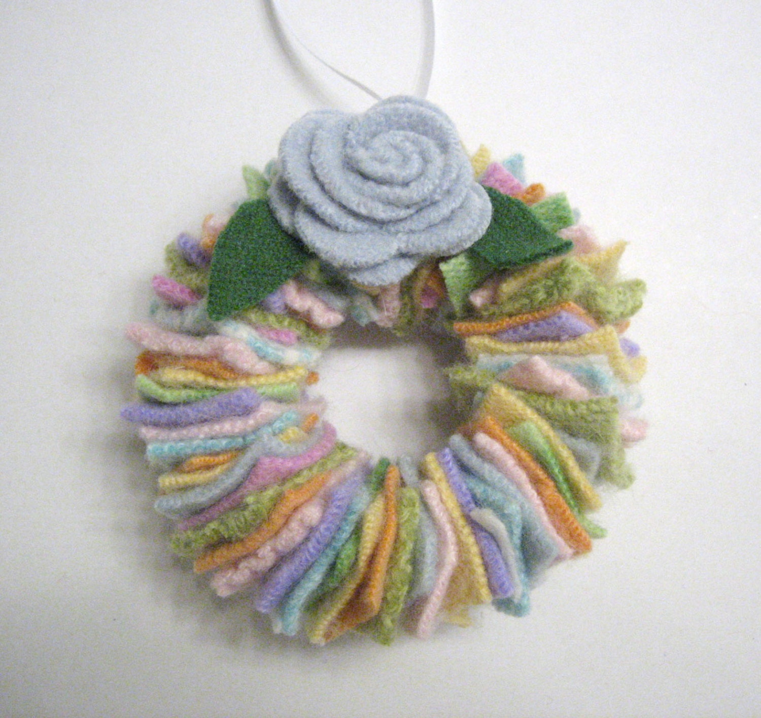 Pastel Wreath Easter Decoration Spring Ornament Handmade from Felted Wool Sweaters (no.293)
