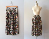 vintage midi skirt / black floral skirt / Gilia skirt