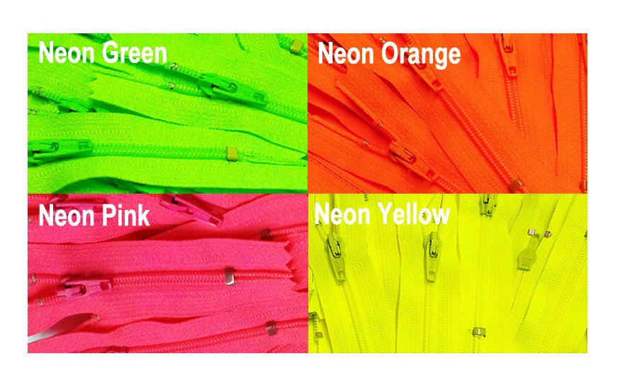 WHOLESALE YKK Zippers - NEON Colors Number 3 Nylon Coil Closed Bottom - Select Your own Length and Color (each color has ten zippers)
