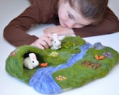 Spring Felted Rabbits Playmat Set - Eco-Friendly Kids Toys - Waldorf Inspired (Ready to Ship)