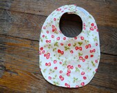 Organic BABY BIB - Sweet Red Strawberries - Retro Baby Girls Food and Teething Bib - Summer Fruit (Limited Edition, Ready to Ship)