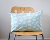 Blue Skies Organic Pillow Sham Cover - Modern Toddler Pillow Cushion - Dreamy Baby Nursery Bedroom Decor with White Clouds (Ready to Ship)