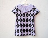 Spring Girls Dress - Eco Friendly Baby Toddler Chess Dress in Mod Geometric Black and Violet - Spring Kids Fashion (Ready to Ship Size 2T)