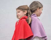 Girls Wool Cape - Little Red Riding Hood Capelet Shrug Size 3T to 5T - Boiled Wool with Fairytale Cotton