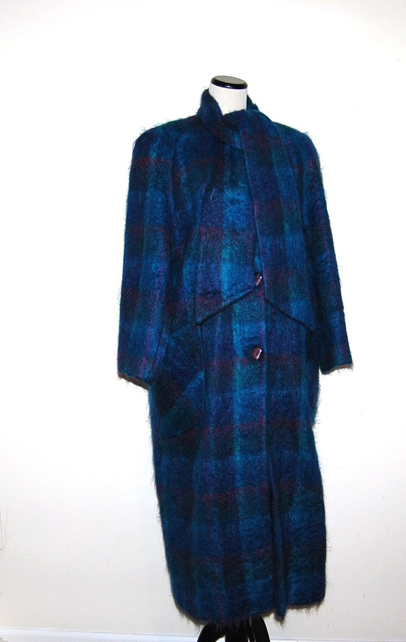Vintage Coat Peacock Plaid Mohair