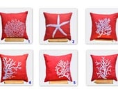 Orange Coral Pillow Covers, 18 x 18 Throw Pillow Cover - Set of 2, Orange Pillow White Coral Embroidery, CHOOSE THE DESIGN