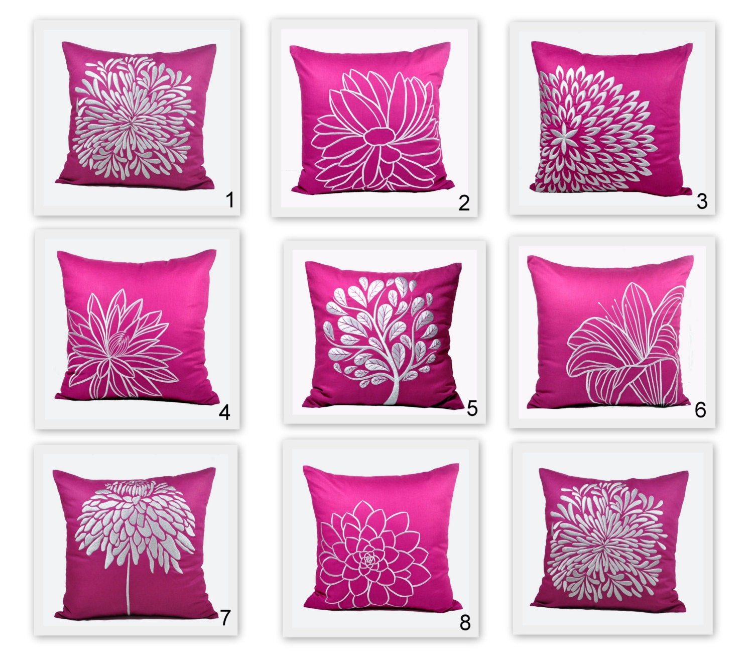 Dark Purple Throw Pillow Cover, Set of 2 Pillow Case 18x 18, Dark Purple Linen with Silver Floral Floral Embroidery, CHOOSE YOUR DESIGNS