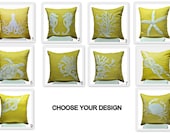 Yellow Nautical Pillow Covers, 18 x 18 Throw Pillow Covers - set of 2, Yellow Linen Pillow White Nautical Embroidery, CHOOSE THE DESIGN