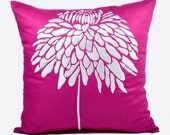 Silver Gray Peony Decorative Pillow Cover, Dark Purple Linen with Silver Gray Flower Embroidery, Pillow Accent 18" x 18", Purple Cushion