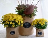 Trio of Burlap Bags with Chalk Cloth Message Labels - 1 of Each of Three Sizes