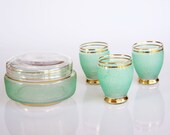 Green Art Deco bonbonniere and liquor glasses, 1920s home decor