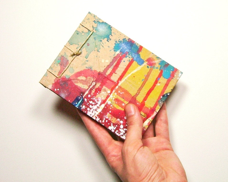 Rainbow Colors - Mini Sketchbook - Recycled Materials - Painted Brown Paper Bag Cover - Stab Bound