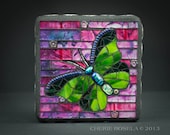 Chartreuse Butterfly Mosaic Art Wall Hanging