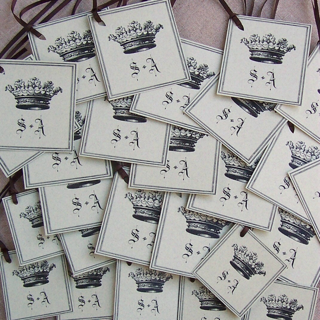 Personalized Gift Tags Crown Sage Green Monogrammed Initials Wedding Favor Tags set of 26