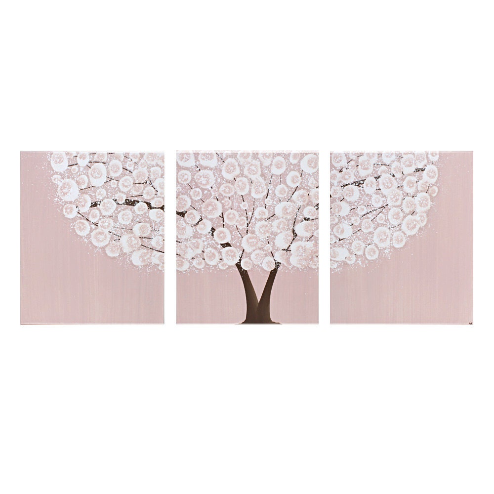 Extra Large Nursery Painting - Pink Canvas Wall Art Tree - 62X24