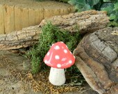 1 Miniature Ceramic Pottery Mushroom ceramic glazed Mushrooms - fairy, gnome or dollhouse garden statues hand made - coral  amanita fly