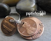 Lucky Us Copper Keychain with two lucky pennies