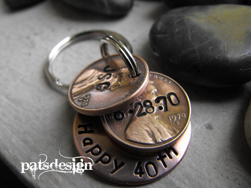 Lucky Us  Copper Keychain with THREE lucky pennies
