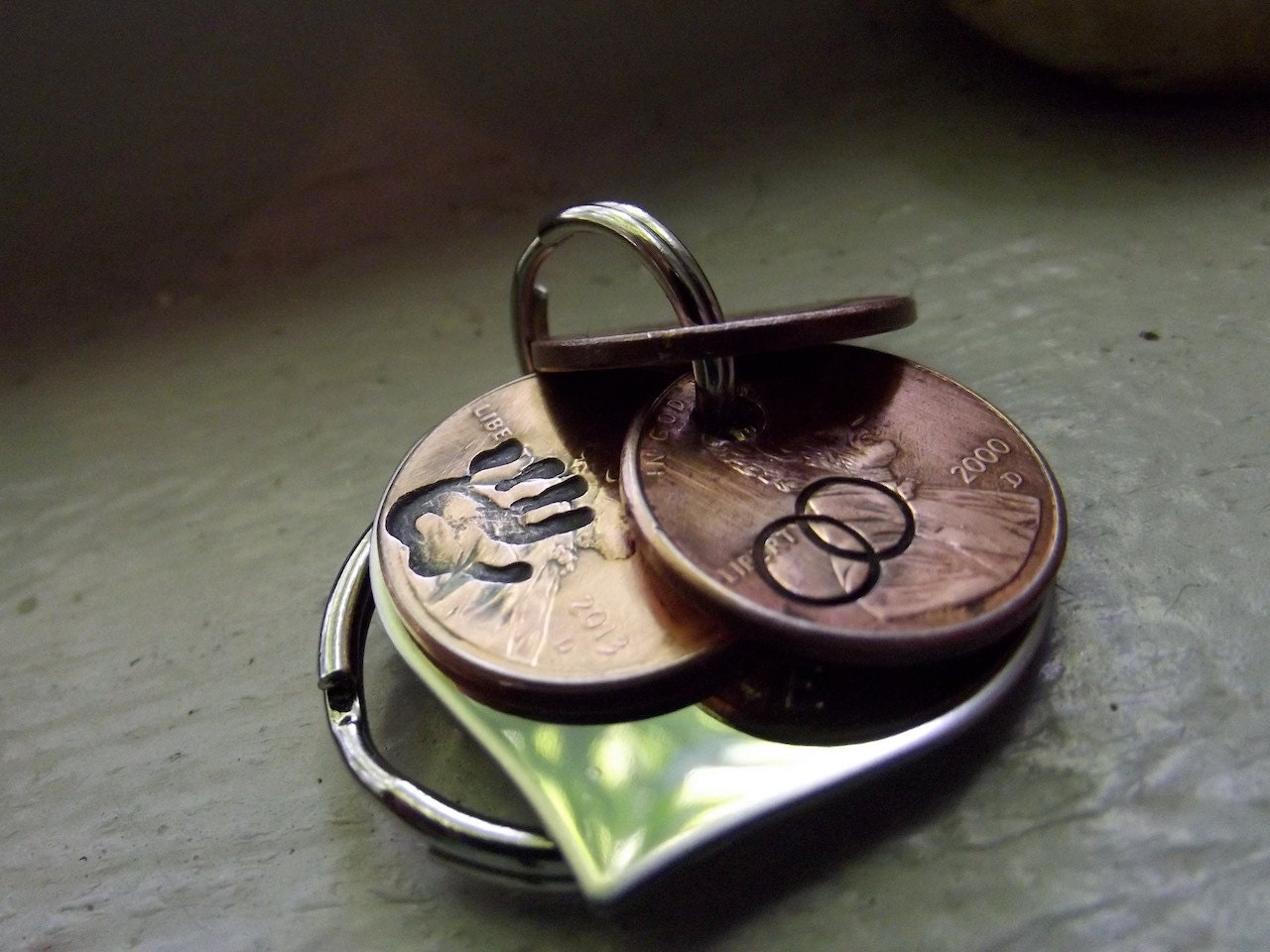 New Heart shaped Blessed,  Lucky Us Keychain made of stainless steel with  3 pennies