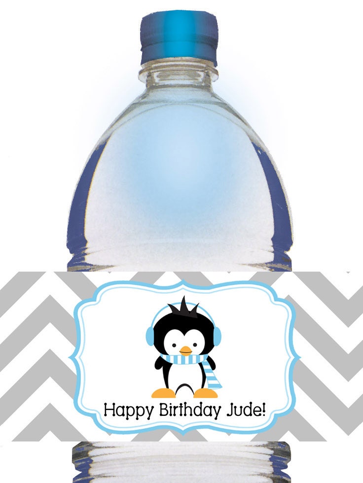 Boy Penguin Winter Onederland Water bottle labels Il_570xn