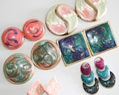 Six Pairs of Snazzy 80s Paint Swirl Earrings