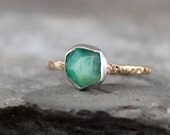 Emerald Ring  -  May Birthstone Ring - Green Gemstone Ring - Rustic Emerald Ring - 14K Gold Filled and Sterling Silver