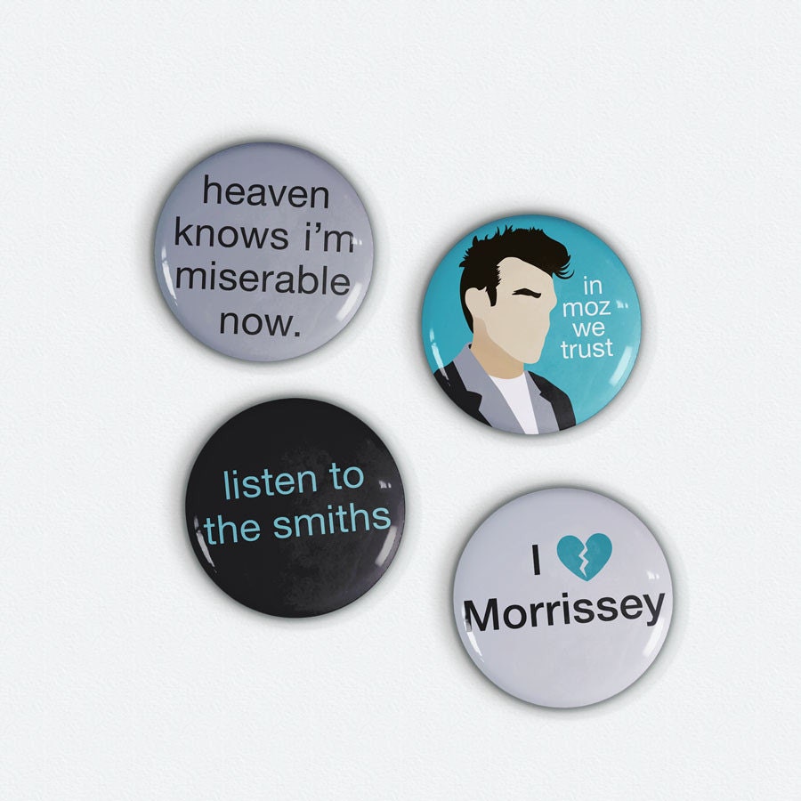 Morrissey Buttons - Set of 4 Moz and the Smiths pinback buttons