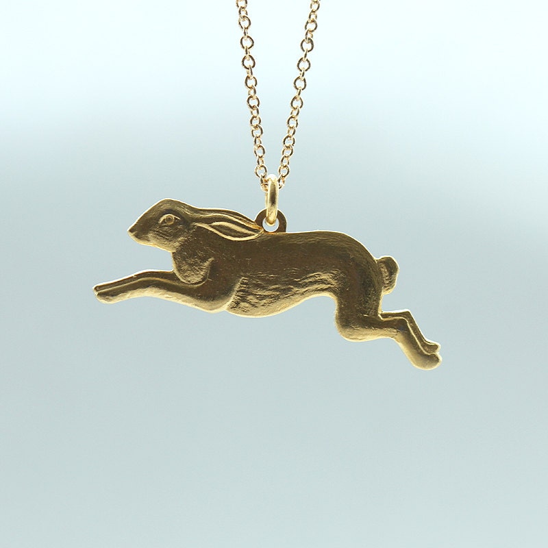gold bunny necklace / simple rabbit necklace / hopping bunny jewelry / easter bunny