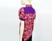 Vintage 60s Blouse Vintage Bright Psychedelic Purple Smock, Long Top / xs to s