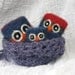 Owl Nugget Family in their blue nest that turns into a carrying bag kids toy... eco friendly wool (woolcrazy)