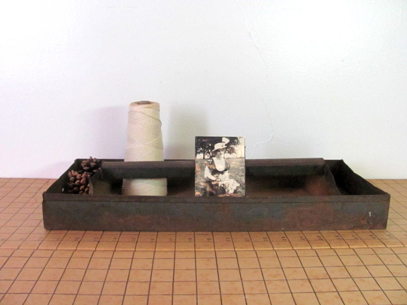 Vintage rustic metal Tool Box Tray for Crafts, Paintbrushes, Storage, etc