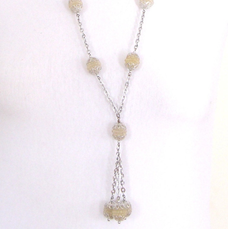 Vintage 1970's Silver Raspberry Tassel Necklace - Long