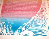 Papercut ketubah - Cherry Tree with Music in the Branches - guitar and dog - initials