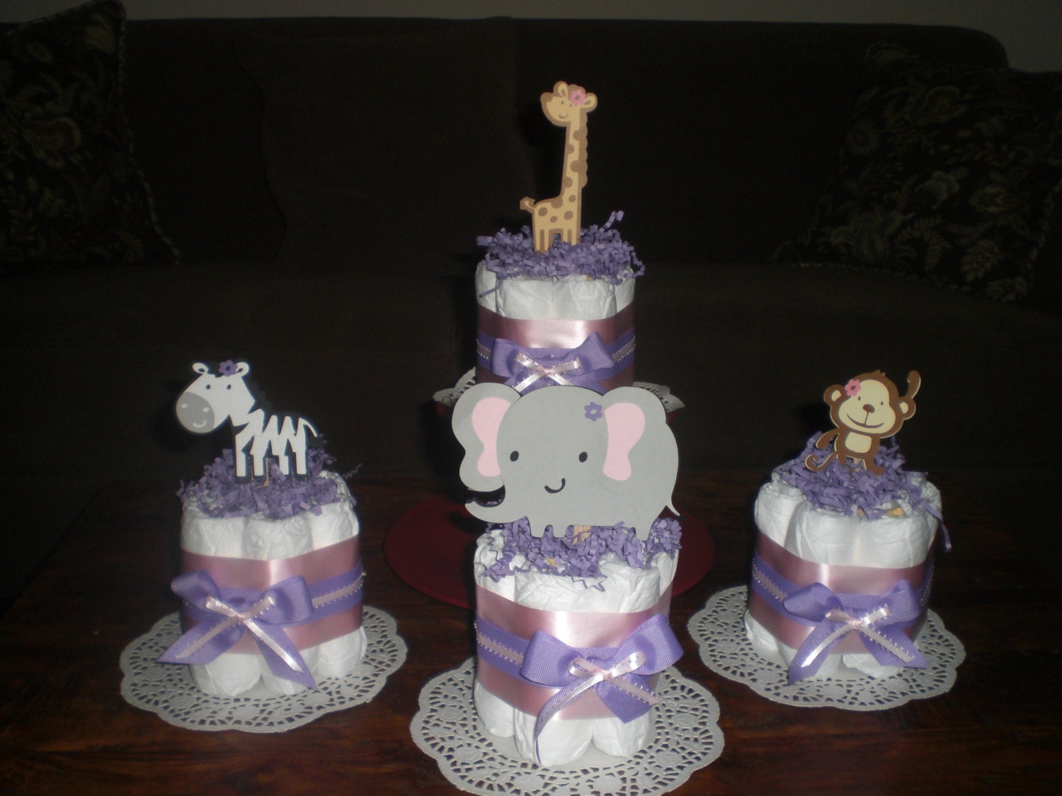 Safari Jungle Girl and Monkey Diaper Cakes Baby Shower Centerpieces other colors and sizes too