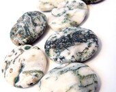 Moss Tree Agate Oval Beads - 7 pieces