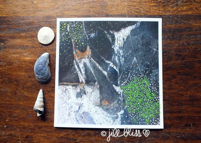 Rock Moss, 4"x4" original mixed media artwork on paper
