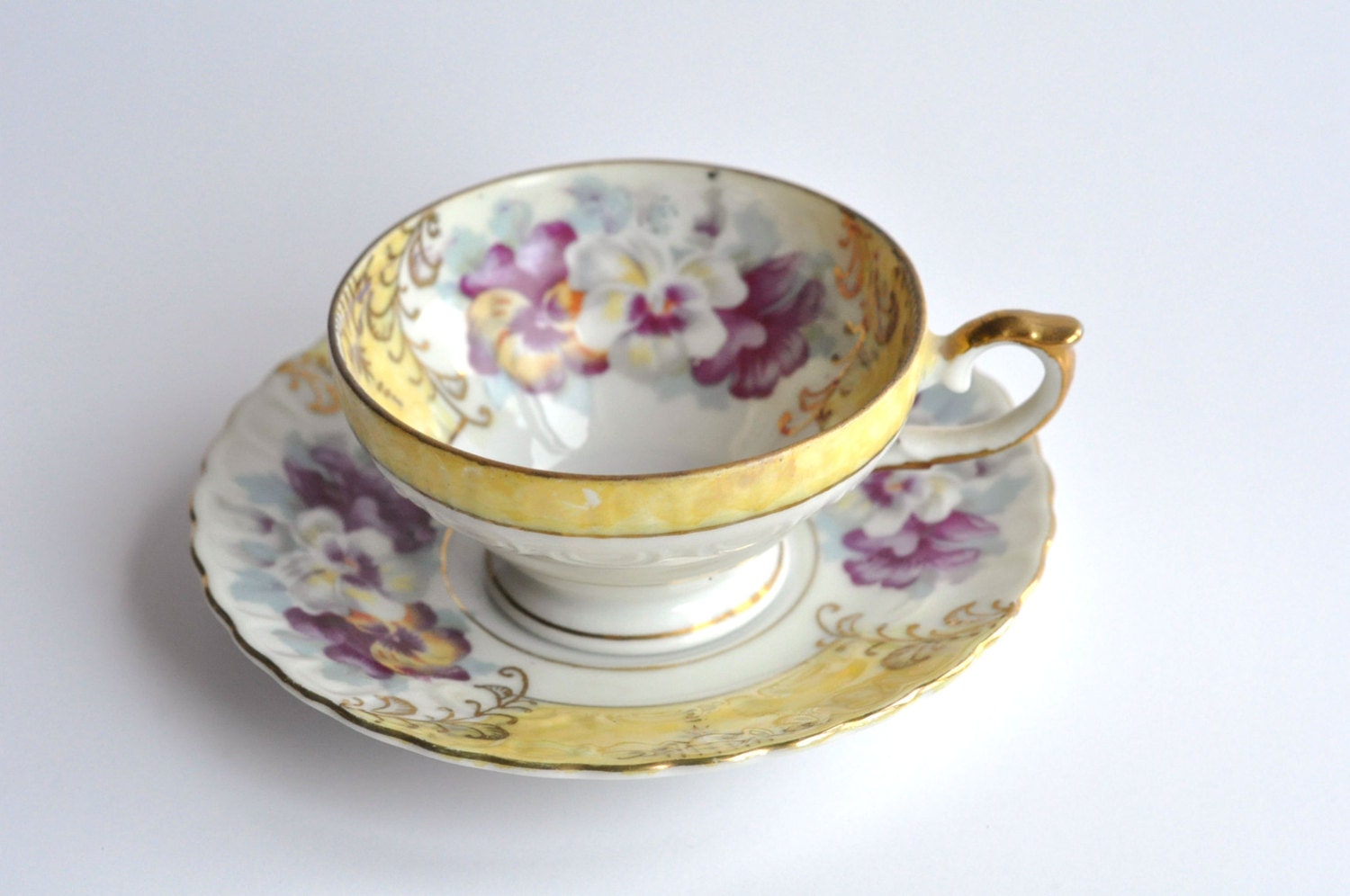 Antique 'Old Gold M' Hand Painted Tea Cup and Saucer -Made in Japan