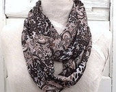 Brownish Black Paisley , Jersey Polyester , Lightweight Summer Scarf, Taupe