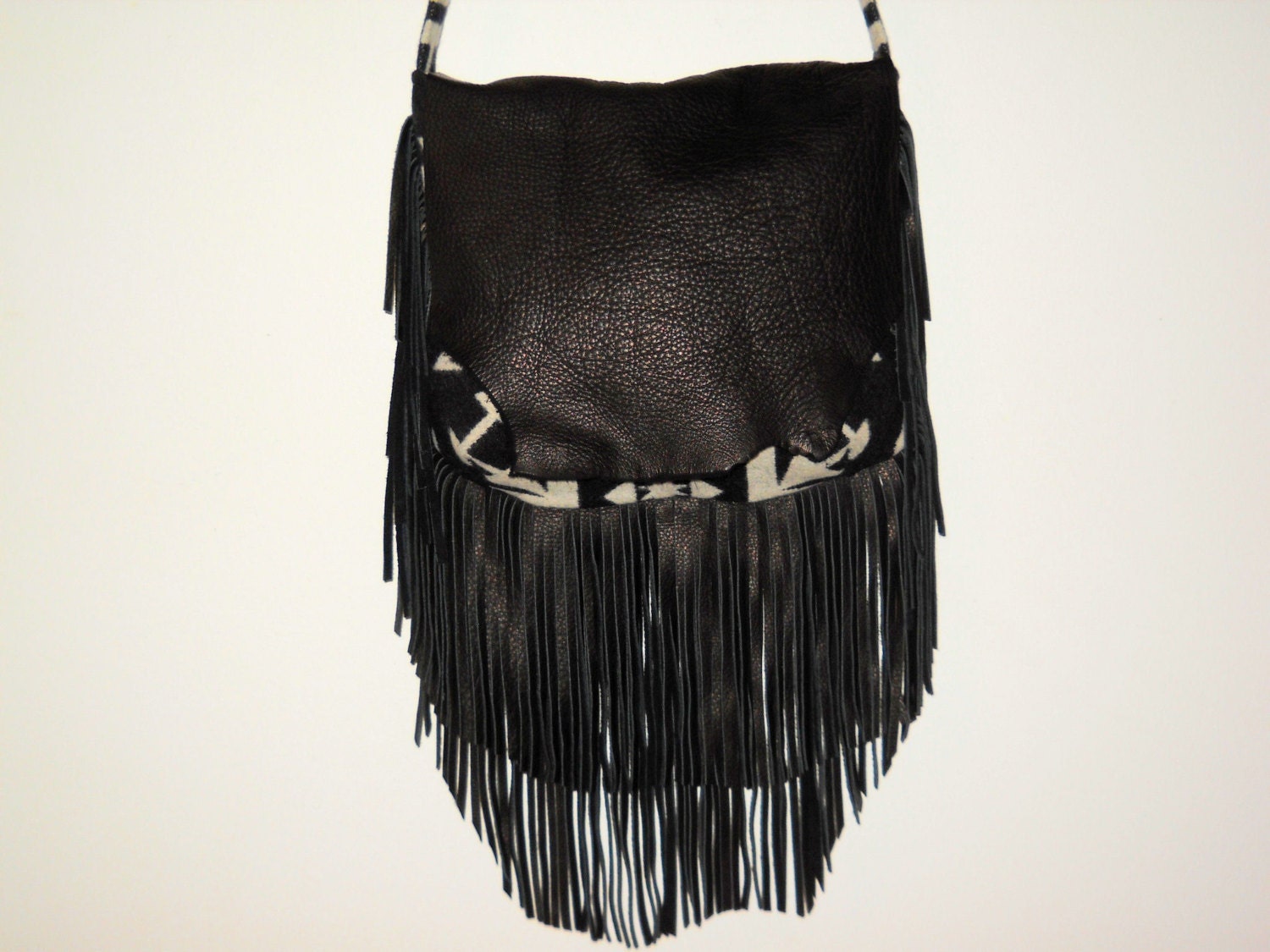 SOLD Available for Custom Orders:  Fringe Lovers Possibles Purse / Shoulder Bag Large Elk Leather and Wool Southwestern Tribal