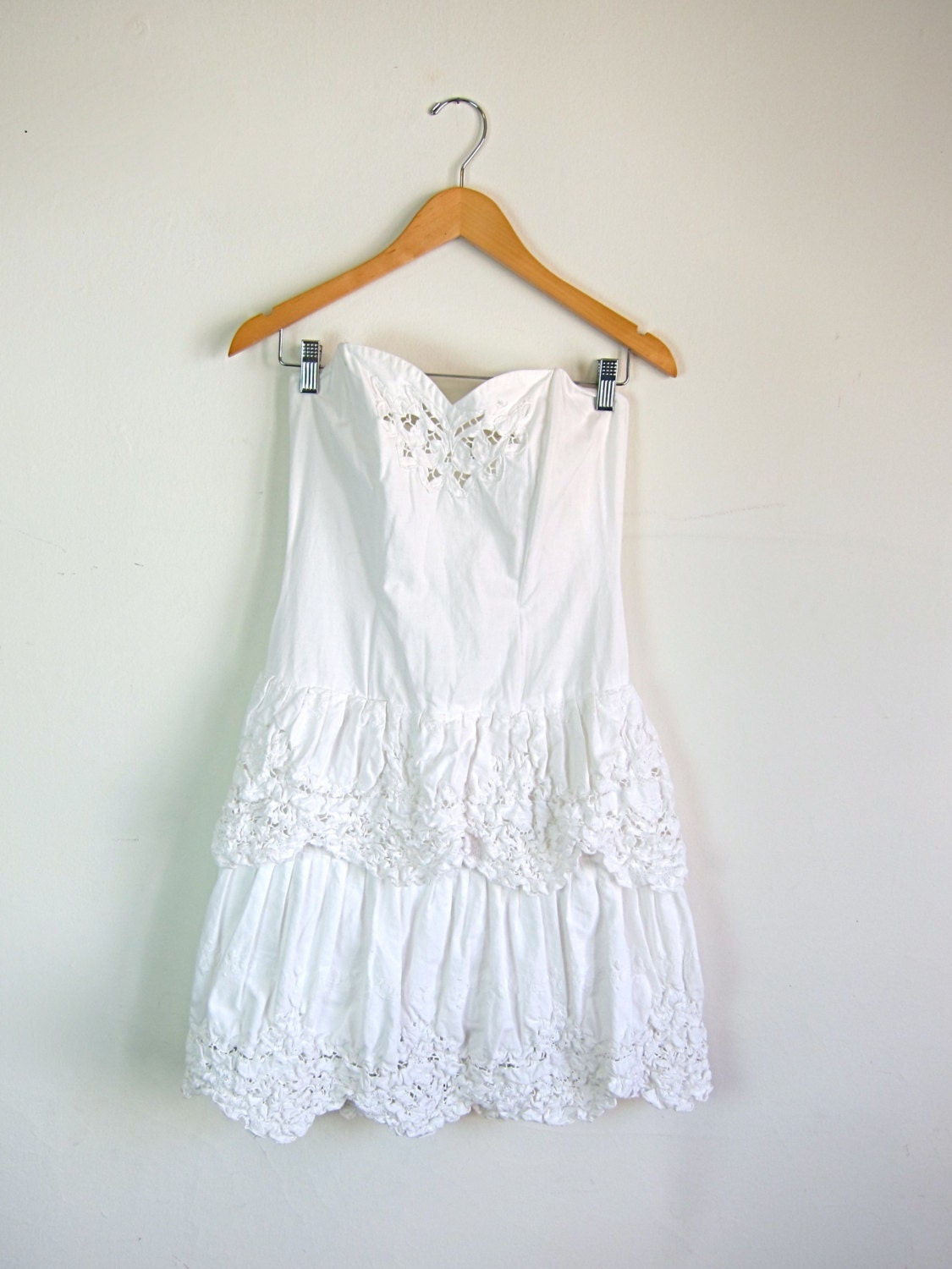 White Lace 80's Strapless Sun Dress