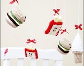 baby mobile with hamburger, crochet foodie baby mobile, baby boy nursery decor