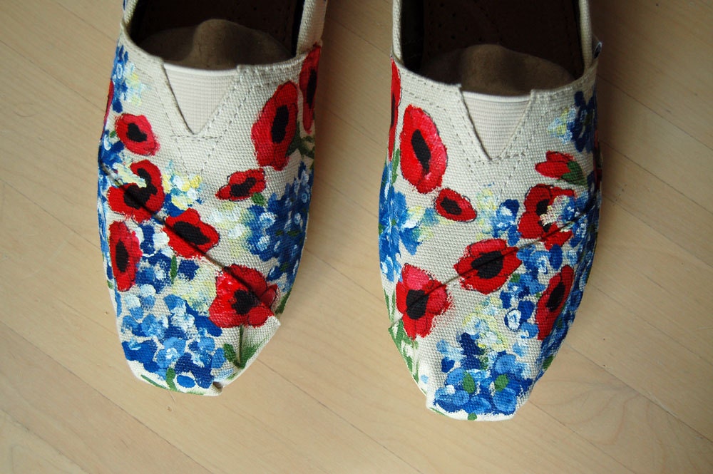 Custom TOMS - Bluebonnets and Poppies, your size, shoes included