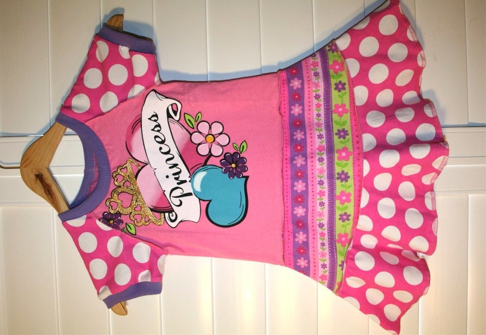 Princess... recycled upcycled repurposed pieced tshirt dress/tunic size  2T